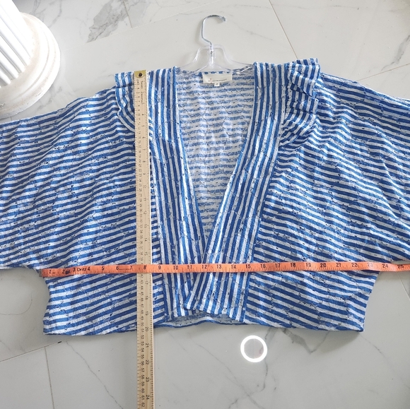 Anthropologie Nautical Ocean Blue and White Stripe Cover-up Cardigan - Picture 8 of 14